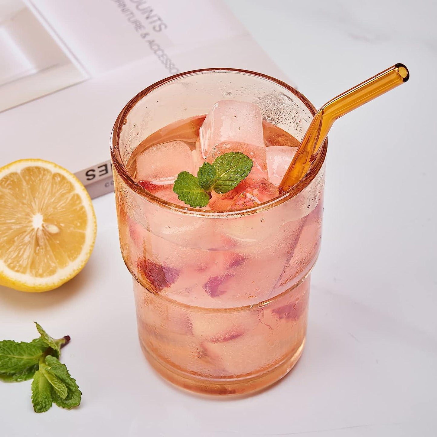 Glass water bottle with straw