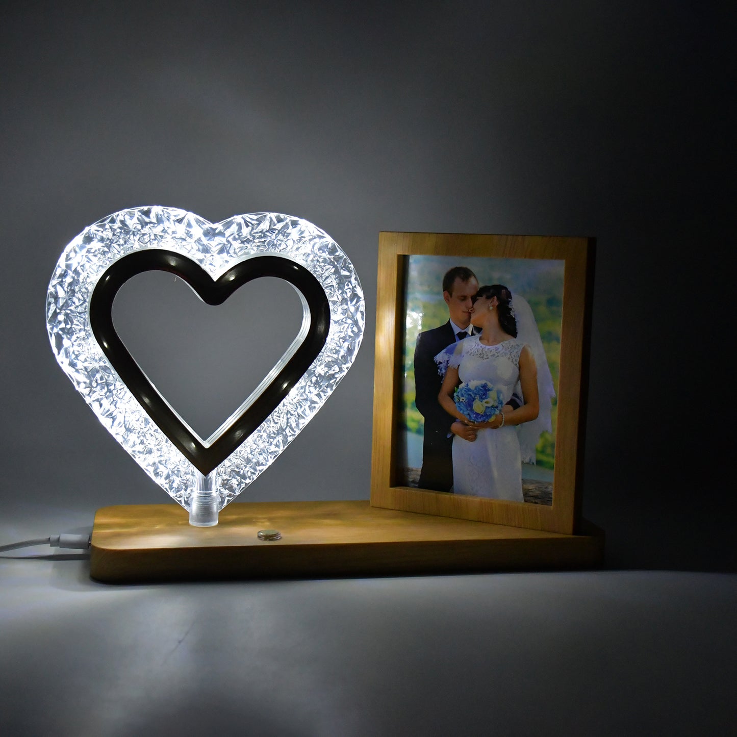 Heart Shape Cystal Led Lamp Photo Frame Night Lamp Wedding Gift Love Couple