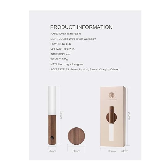 Glass Wood Motion Sensor LED Light