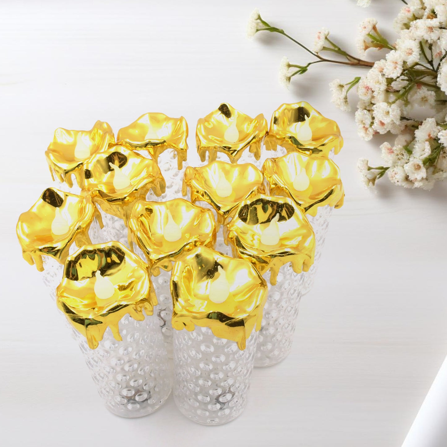 Gold Flameless Candles Led Light (12 Pc)