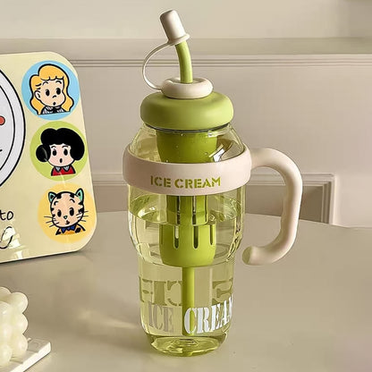 Large Capacity Cute Ice Cream Themed Water Bottle With Straw