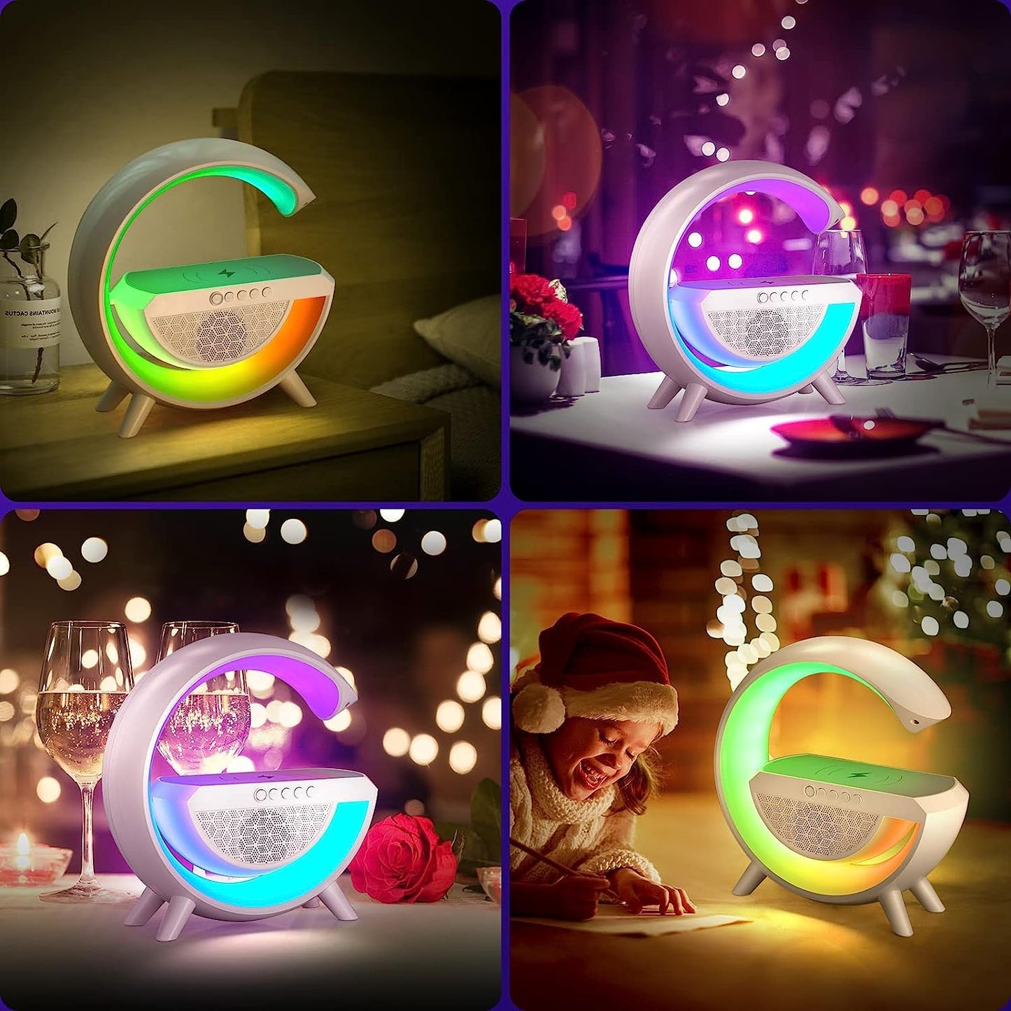 1393 مصباح ليلي LED متعدد الوظائف 3 في 1 مع مكبر صوت بلوتوث وشحن لاسلكي لغرفة النوم للحفلات الموسيقية وإضاءة الحالة المزاجية - هدية مثالية لجميع المناسبات