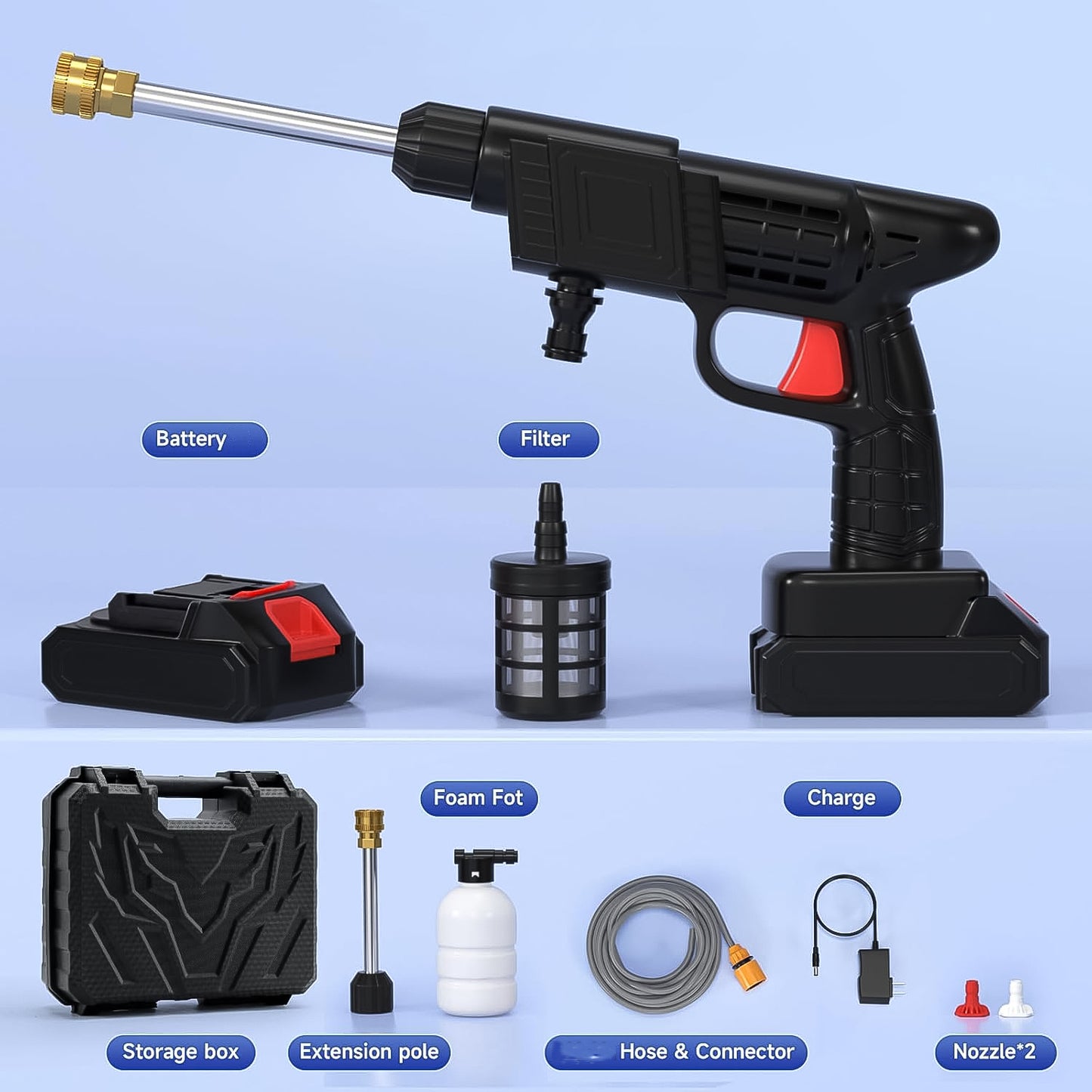 Wireless High Pressure Water Spray Gun (48v  With Small Box  Small Adaptor  1 Set)