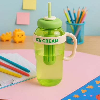 Large Capacity Cute Ice Cream Themed Water Bottle With Straw