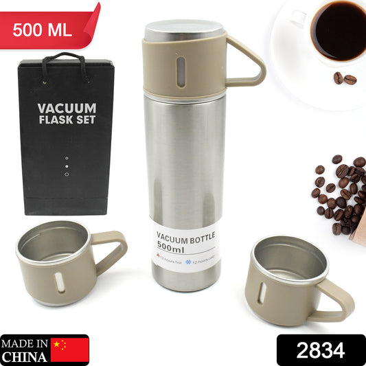 Stainless Steel Vacuum Flask Set With 3 Steel Cups