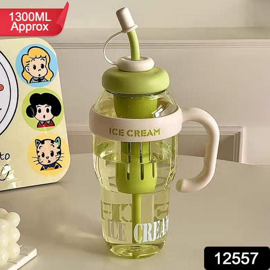 Large Capacity Cute Ice Cream Themed Water Bottle With Straw