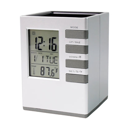Multifunction Cube Digital Desk Clock With Pen Holder (1 Pc)