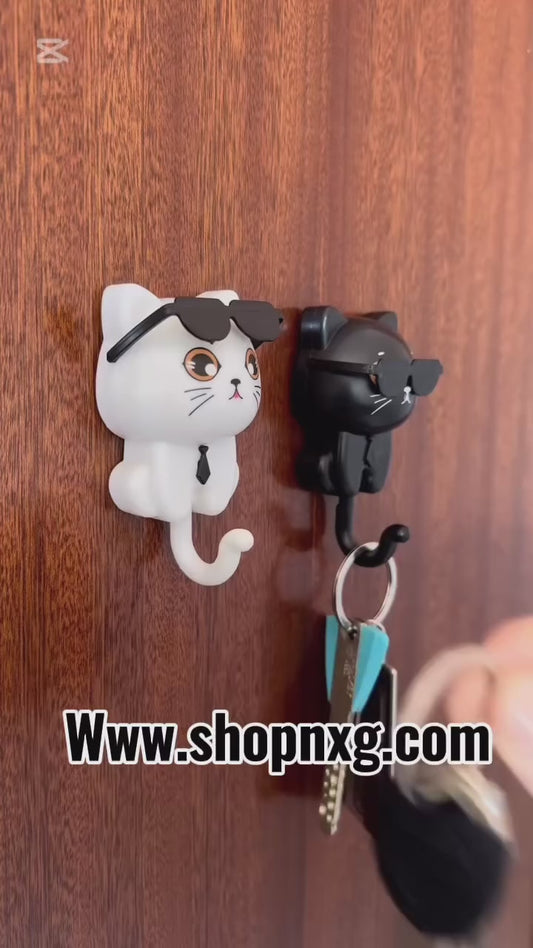 Cute Cat Key Hook With Sunglasses (1 Pc)