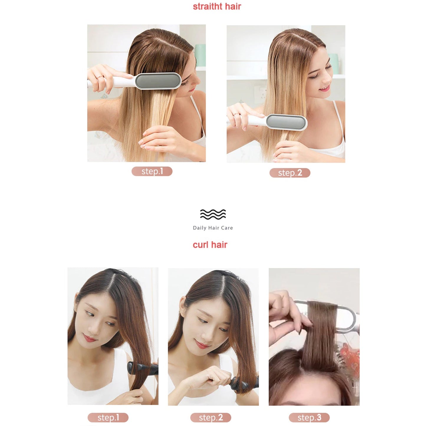 Hair Straightener Massaging Hair Scalps And Head.
